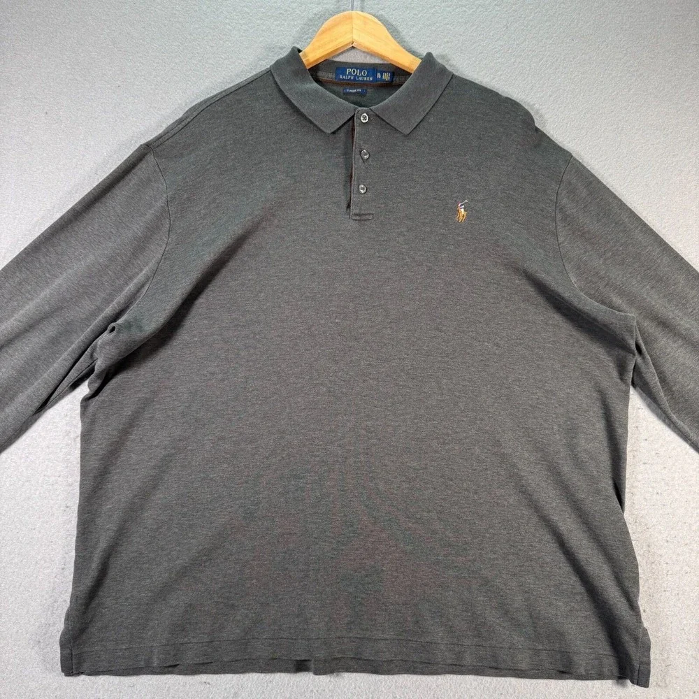 Polo Ralph Lauren Polo Shirt Long Sleeve Mens XL Classic Fit Gray‎ Pony Rugby